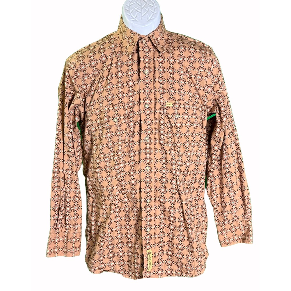 Larry Mahan Western Shirt Mens S Tan Geometric Pearl Snap Cowboy Collection